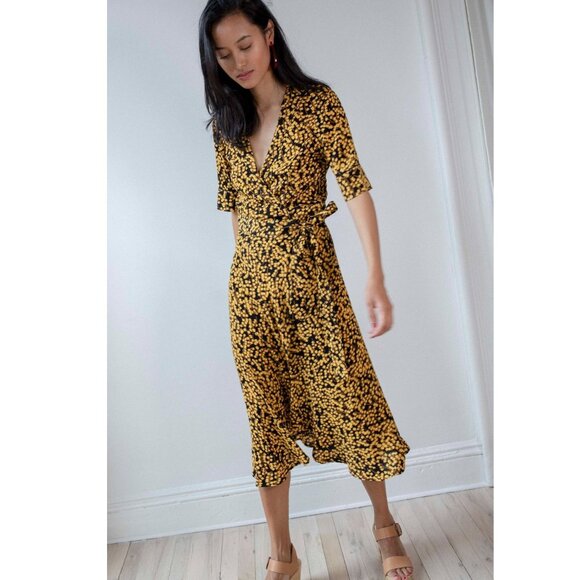 NWT Ganni Goldstone Floral Print Crepe Wrap Dress size 34 - Picture 1 of 8